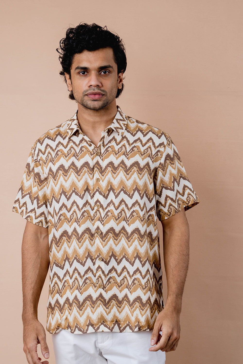 Brown Printed Half Sleeve Shirt - COCO by Cotton Collection