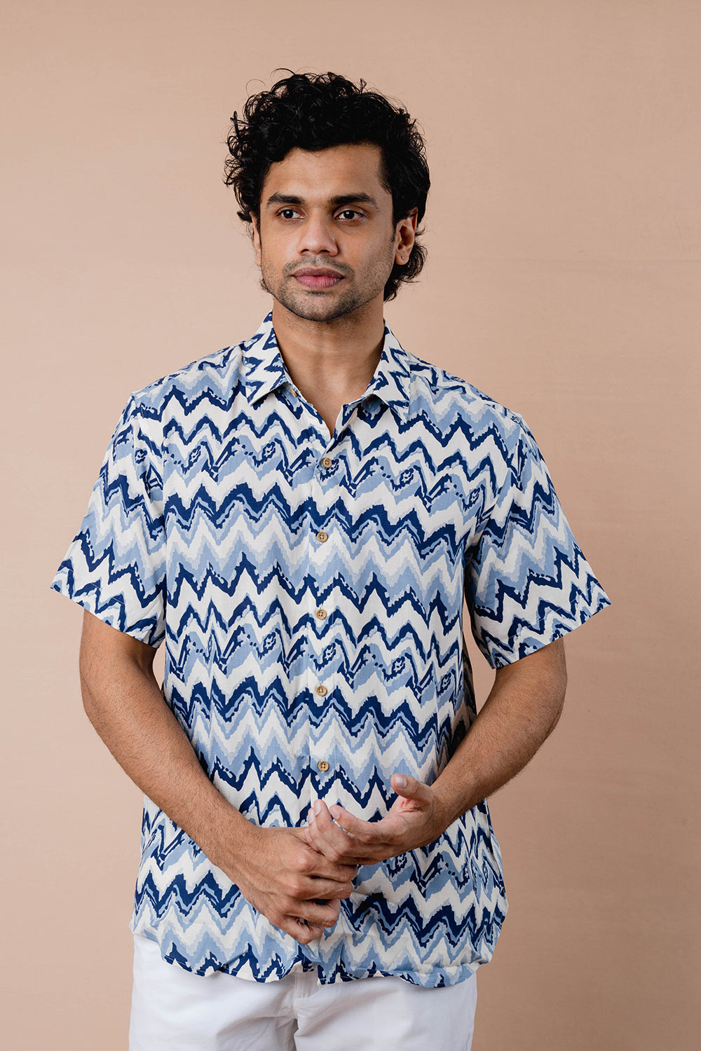 Blue Printed Half Sleeve Shirt - COCO by Cotton Collection