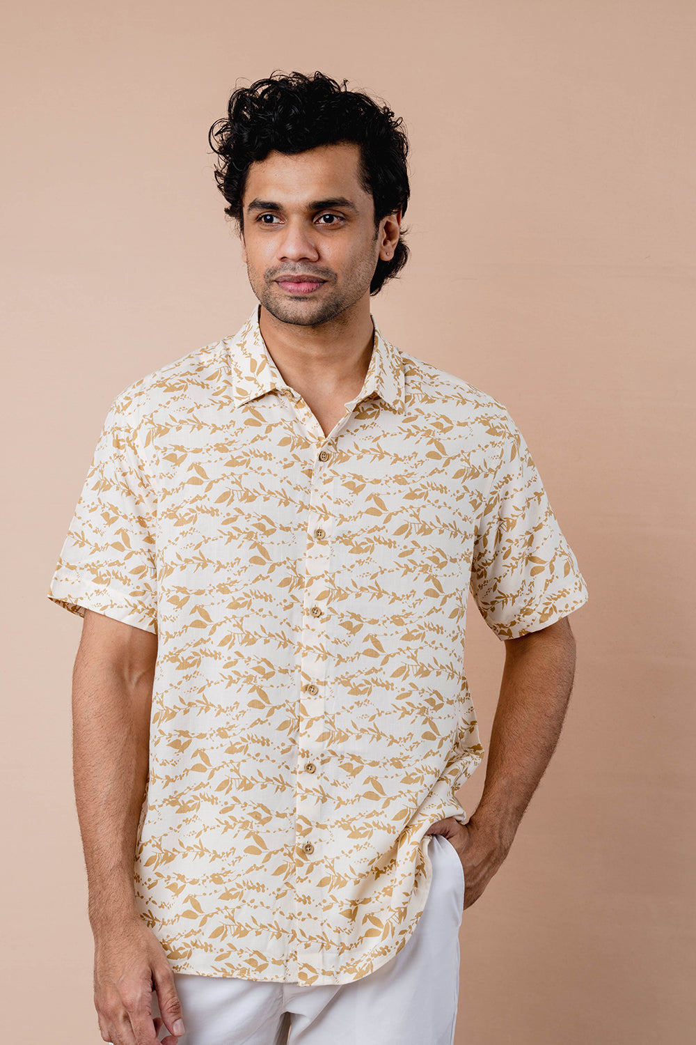 Yellow Printed Half Sleeve Shirt - COCO by Cotton Collection