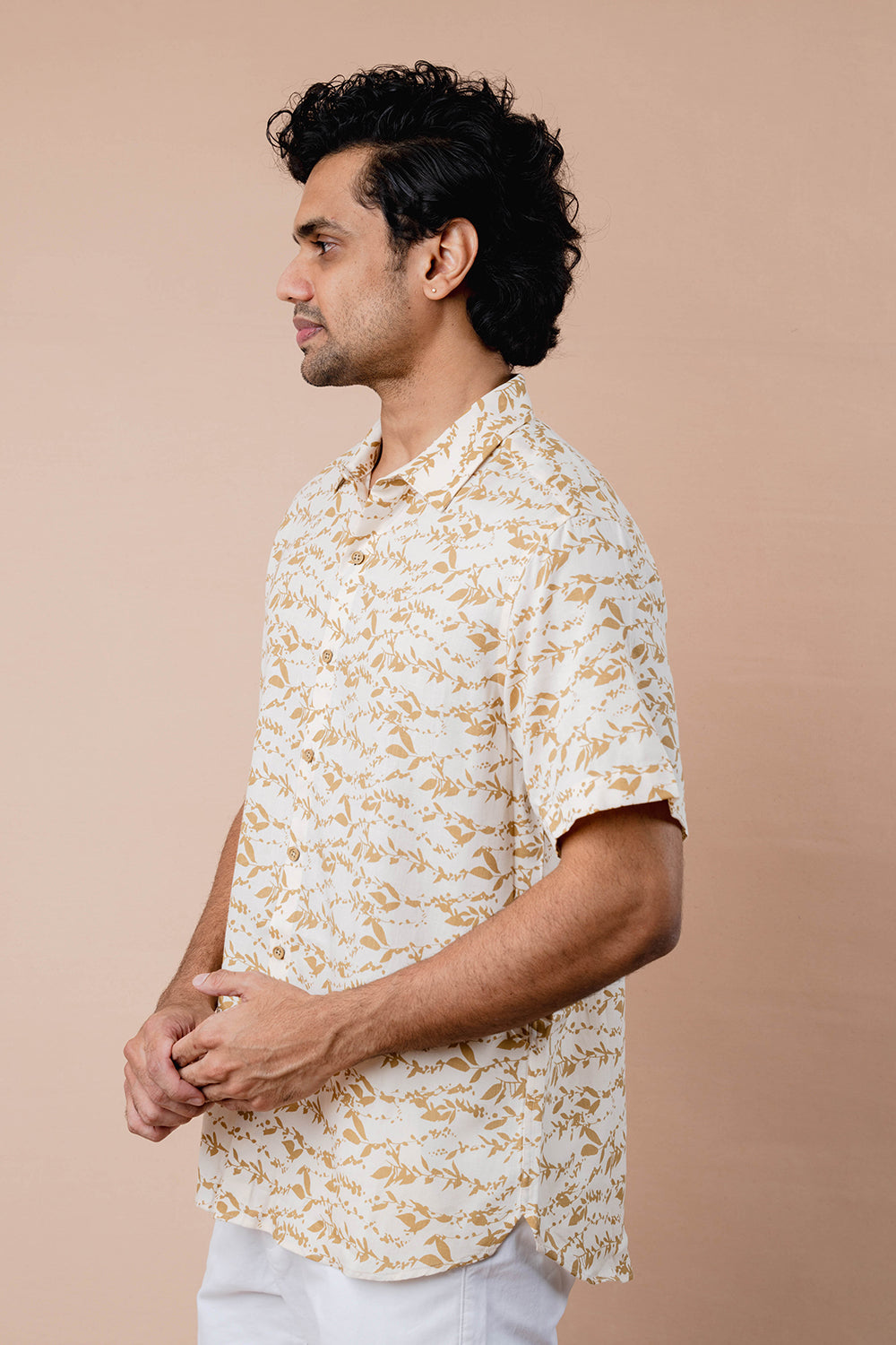 Yellow Printed Half Sleeve Shirt - COCO by Cotton Collection