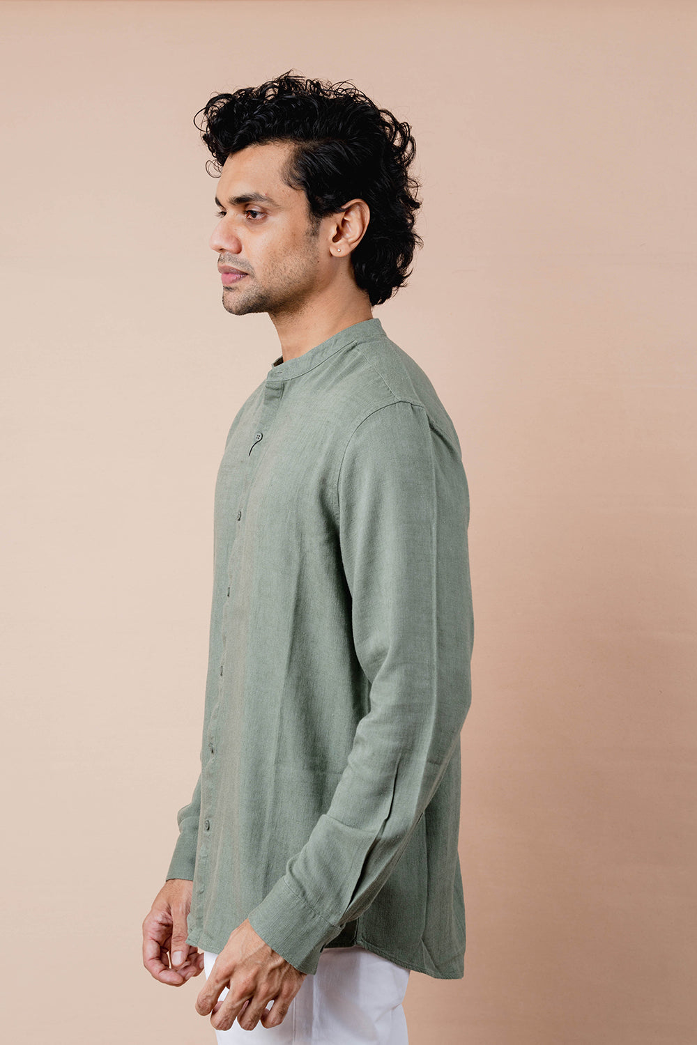 Mandarin Collar Full Sleeve Linen Shirt - COCO by Cotton Collection