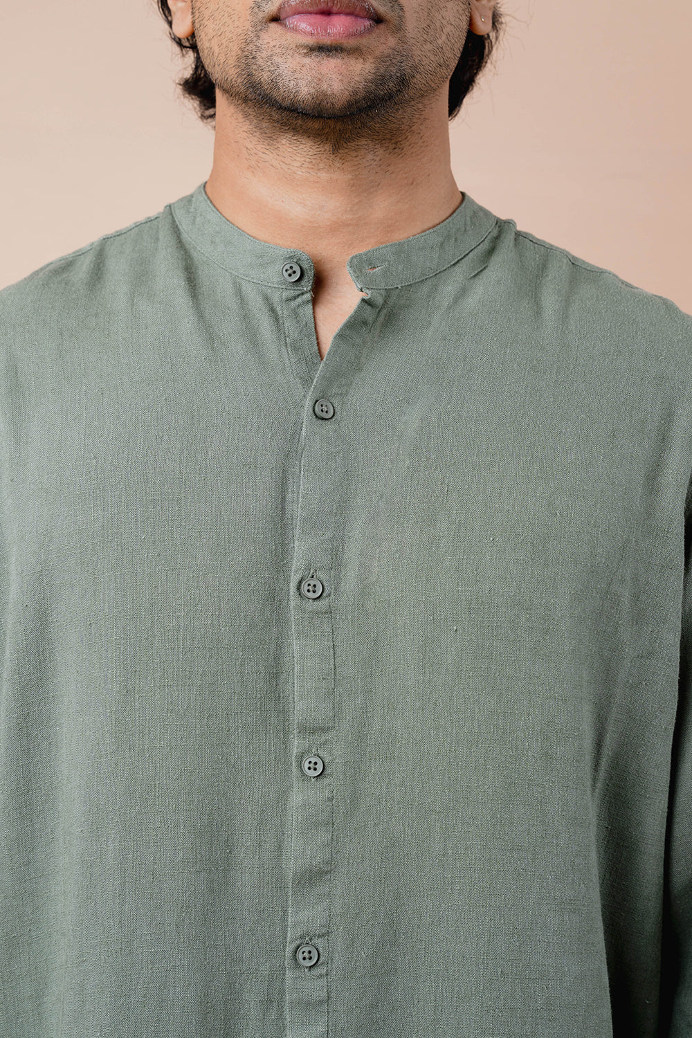 Mandarin Collar Full Sleeve Linen Shirt - COCO by Cotton Collection