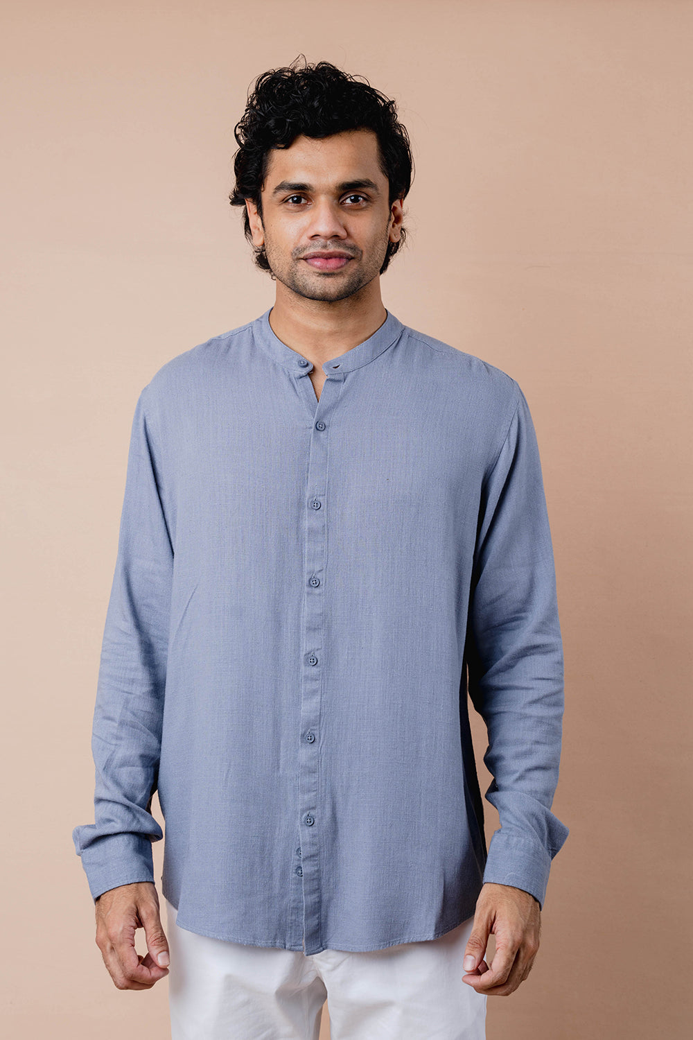 Mandarin Collar Full Sleeve Linen Shirt - COCO by Cotton Collection