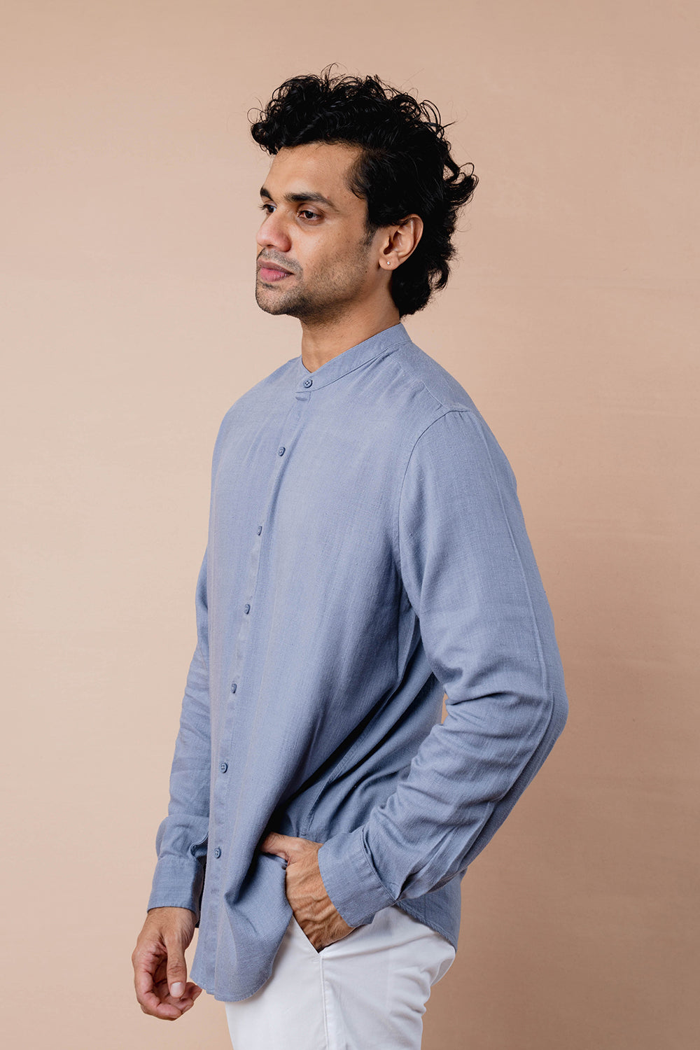 Mandarin Collar Full Sleeve Linen Shirt - COCO by Cotton Collection