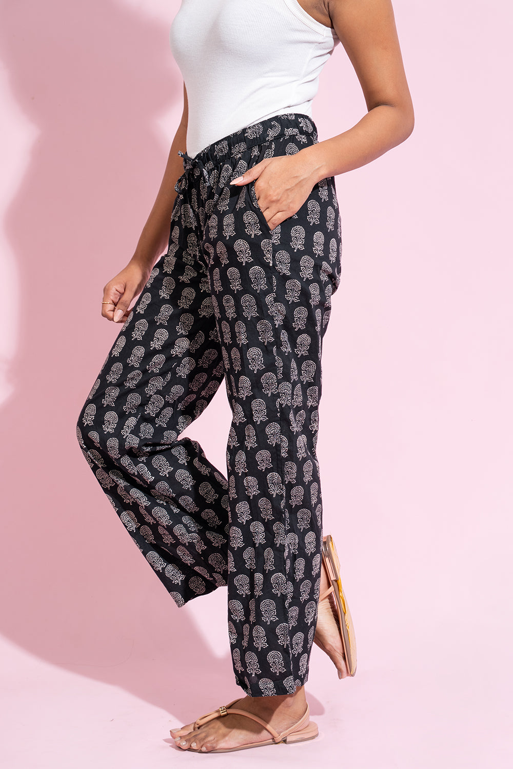 Black Hand Printed Pants - COCO by Cotton Collection