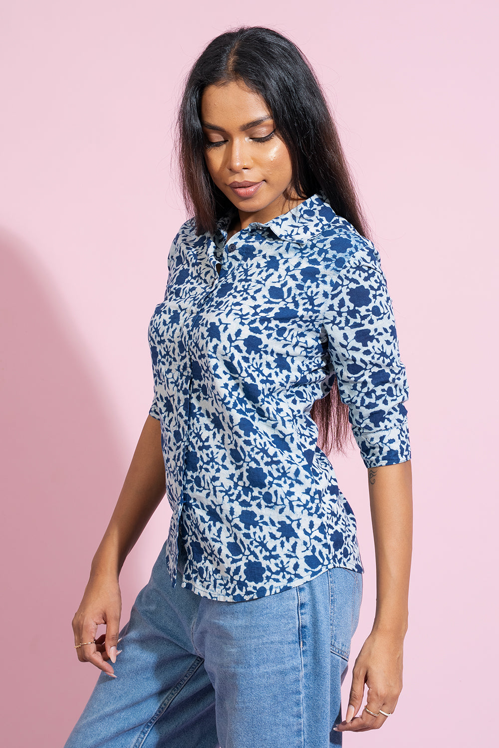 Navy Hand Printed Top - COCO by Cotton Collection