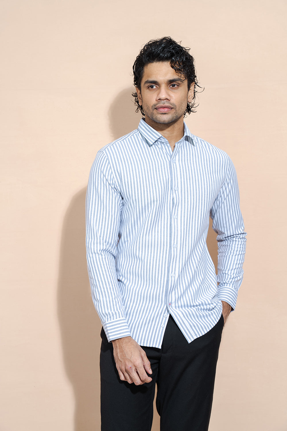 Regular Collar Full Sleeve Black Striped Shirt - COCO by Cotton Collection