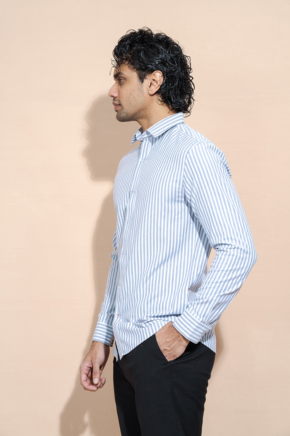 Regular Collar Full Sleeve Black Striped Shirt - COCO by Cotton Collection