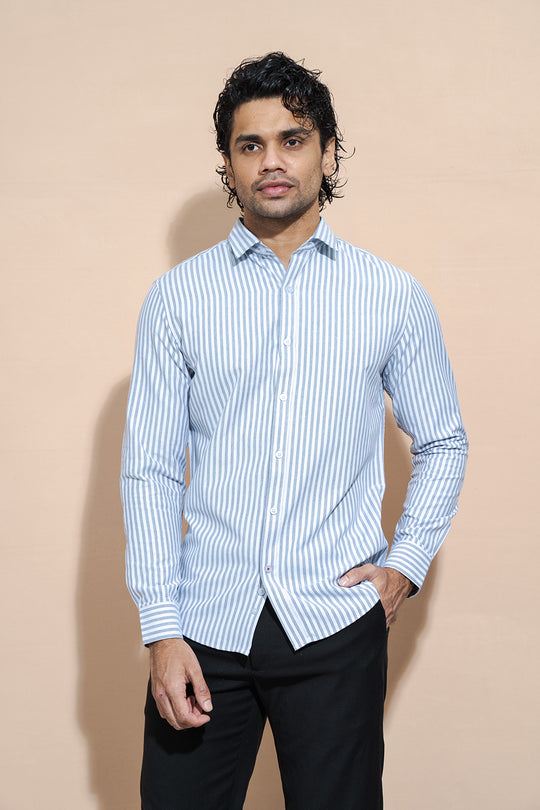 Regular Collar Full Sleeve Black Striped Shirt - COCO by Cotton Collection