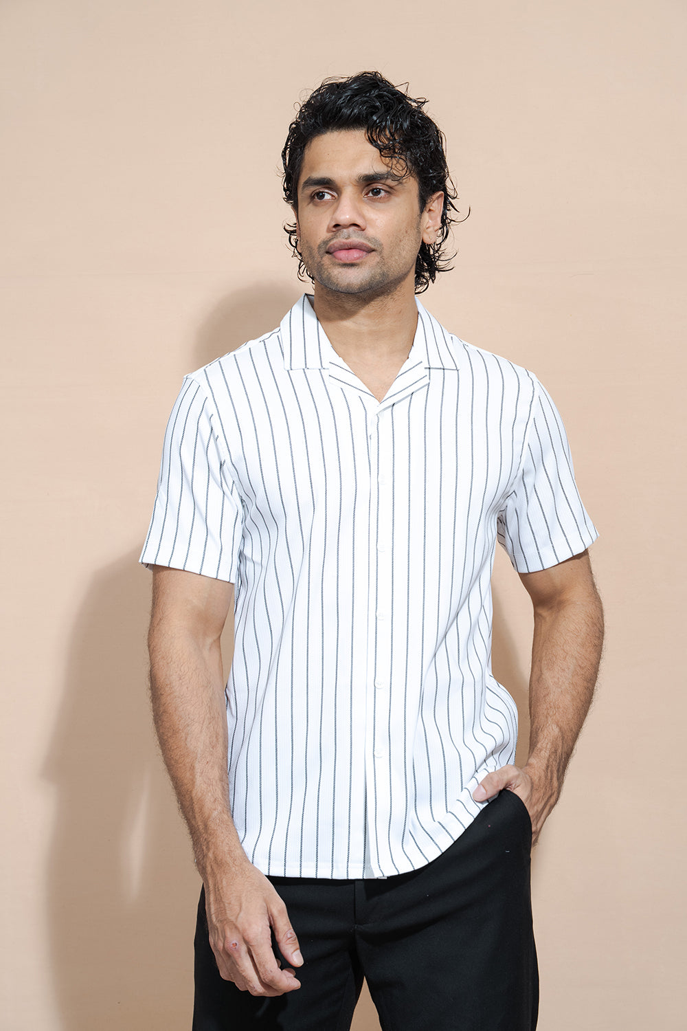 Short Sleeve Striped Regular Collar Shirt - COCO by Cotton Collection