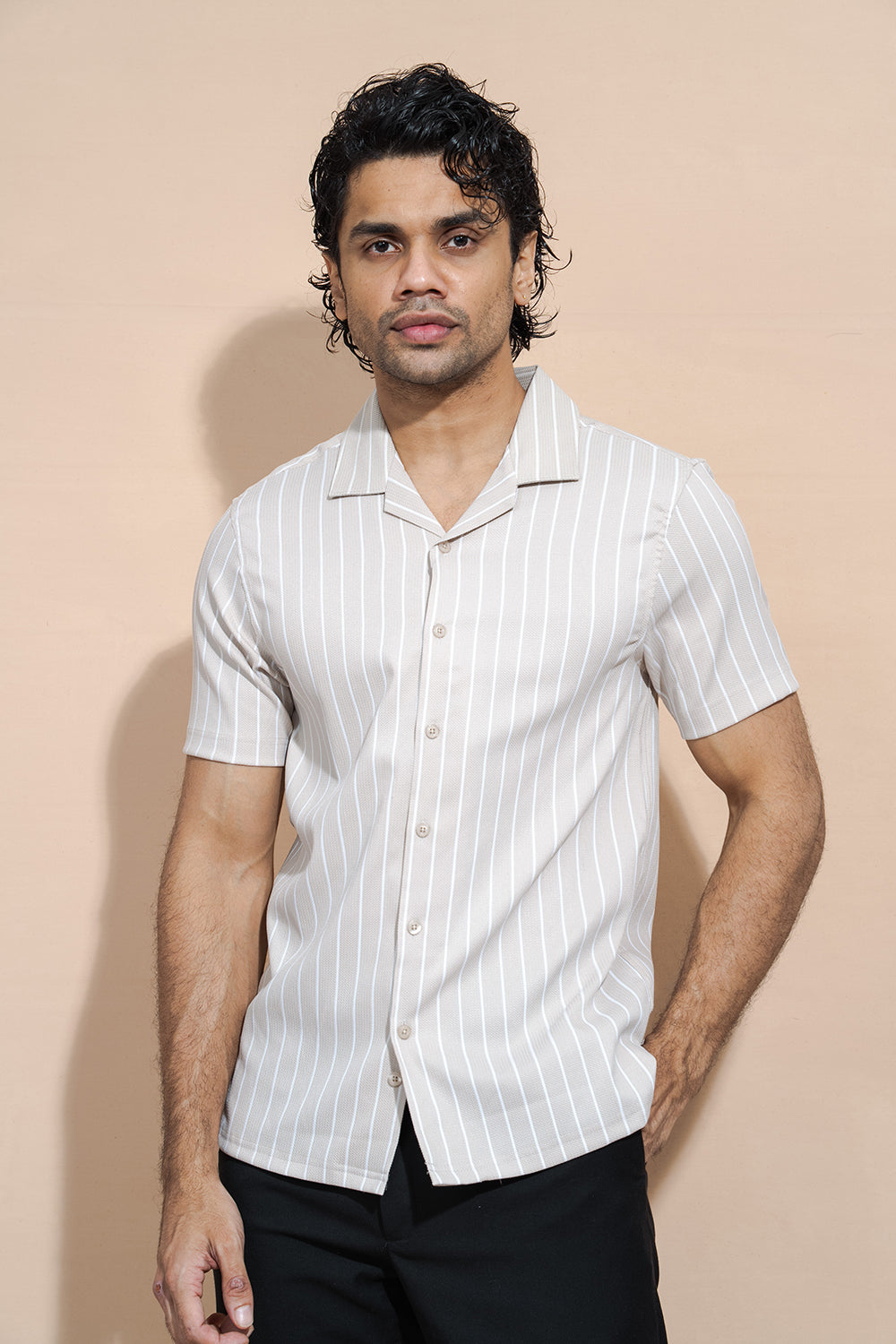 Short Sleeve Striped Regular Collar Shirt - COCO by Cotton Collection
