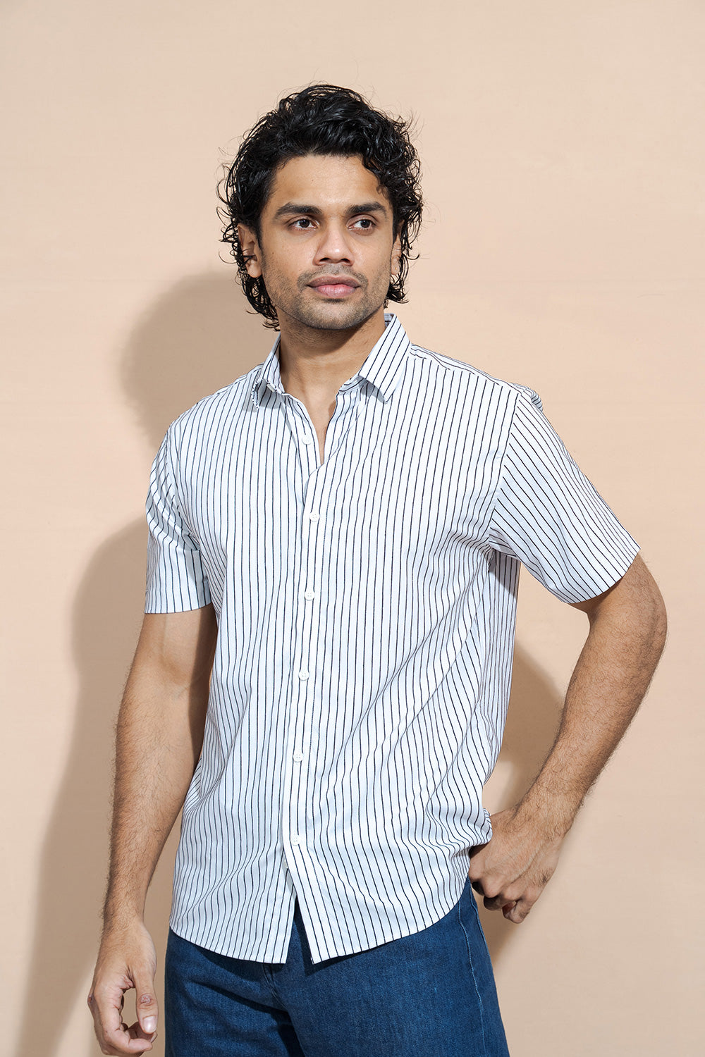 Short Sleeve Striped Regular Collar Shirt - COCO by Cotton Collection