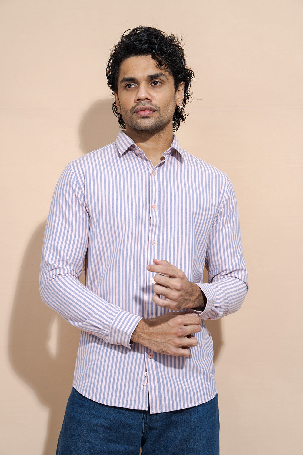 Regular Collar Full Sleeve Blue Striped Shirt - COCO by Cotton Collection