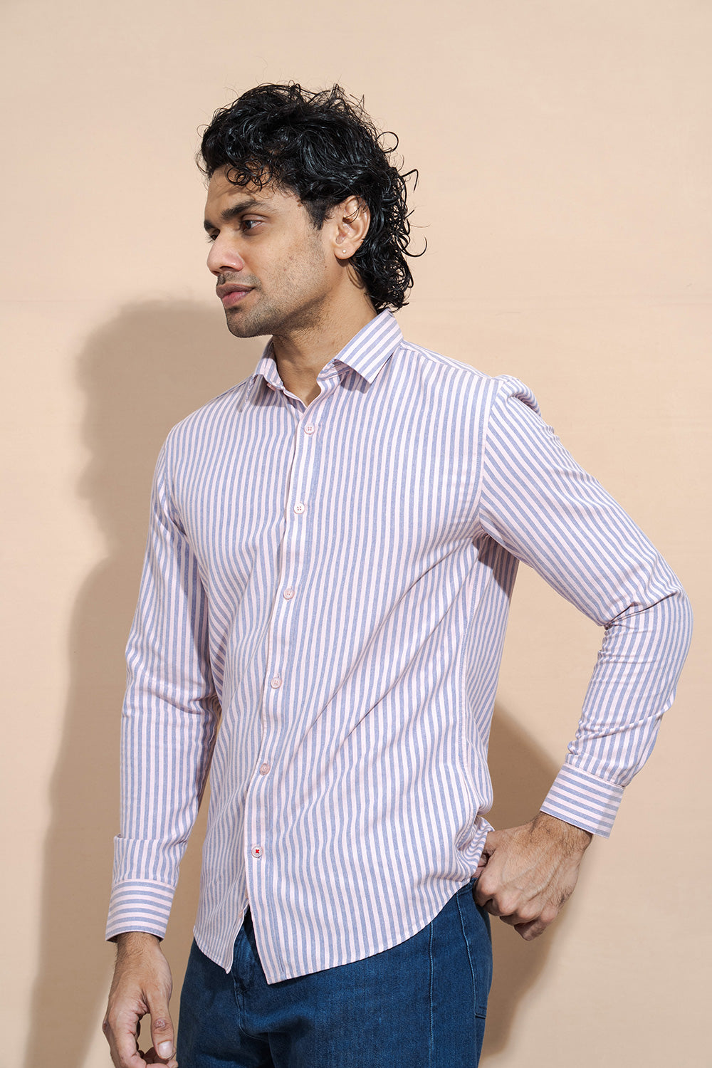 Regular Collar Full Sleeve Blue Striped Shirt - COCO by Cotton Collection