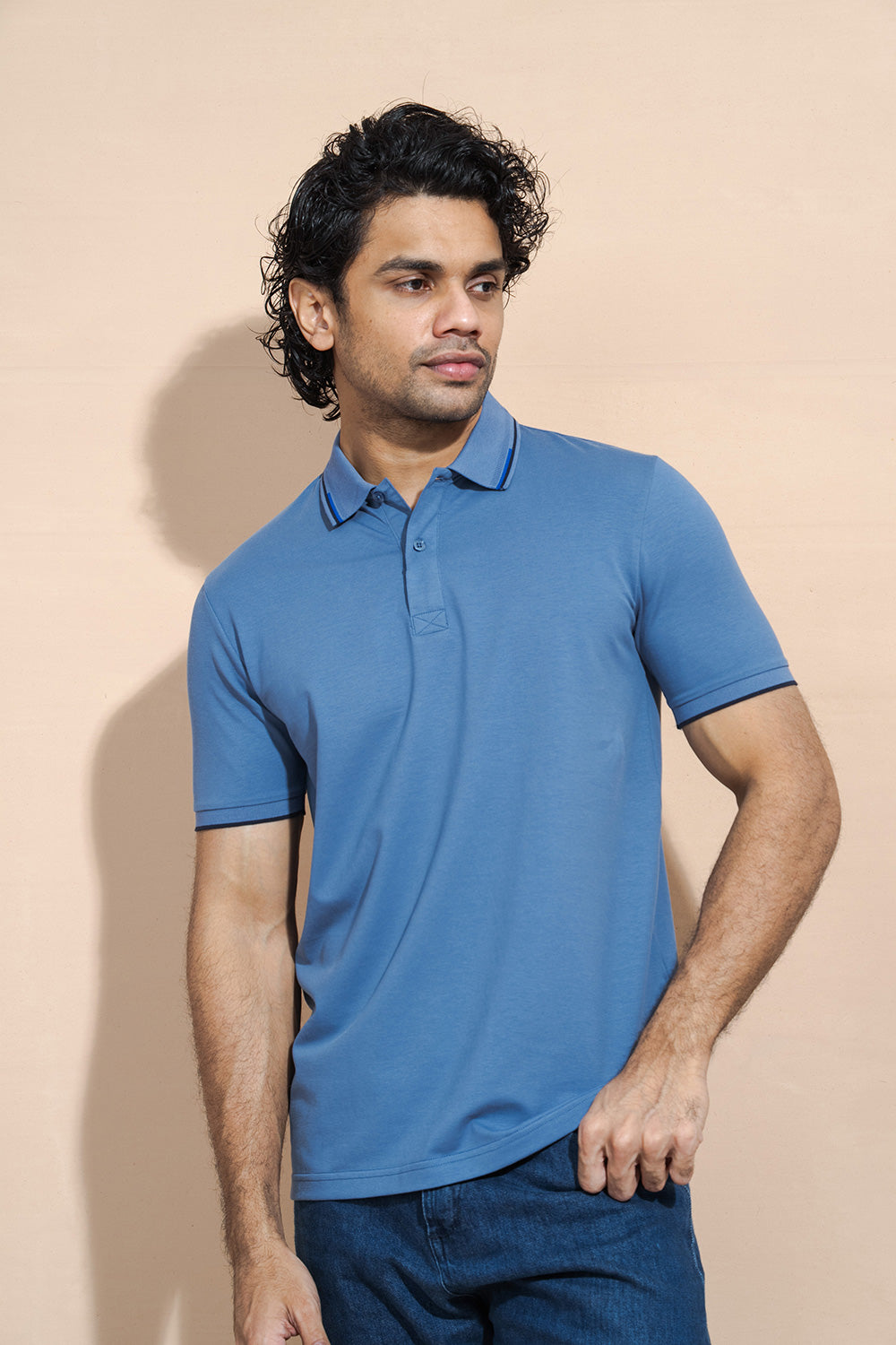 Classic Polo T-Shirt with Structured Collar & Sleeve Accents - COCO by Cotton Collection