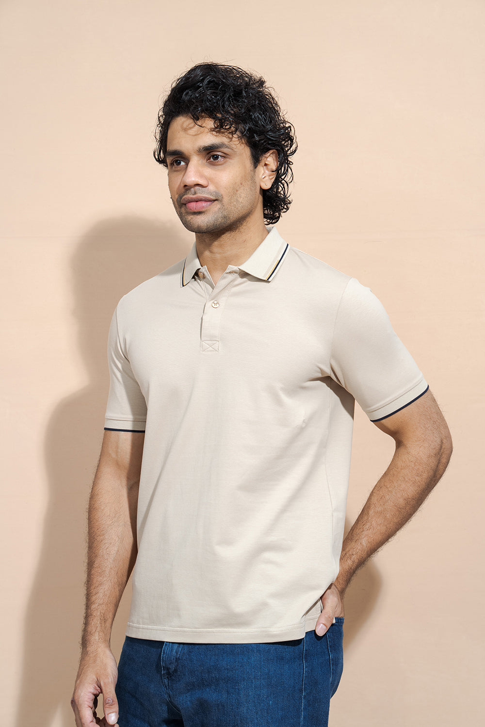 Classic Polo T-Shirt with Structured Collar & Sleeve Accents - COCO by Cotton Collection