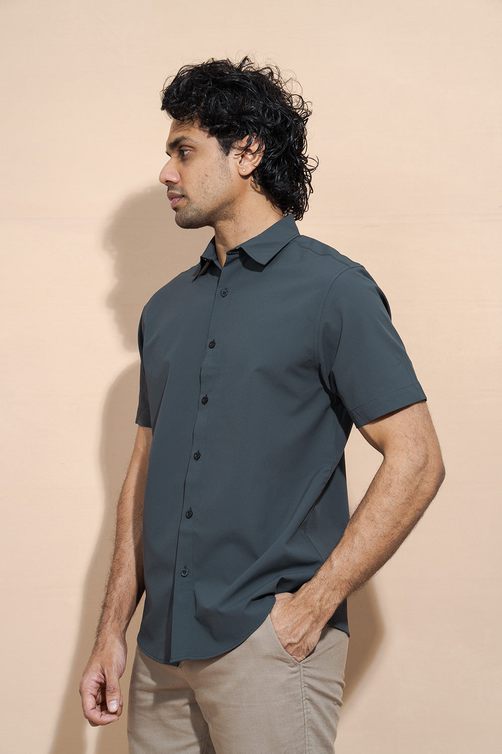 100% Cotton Regular Collar Short Sleeve Button-Down Shirt - COCO by Cotton Collection