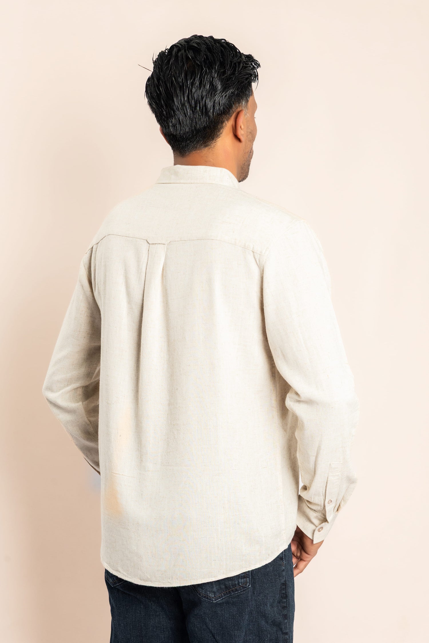 Viscose Blend Based Button Down Collar Shirt - Cream - COCO by Cotton Collection