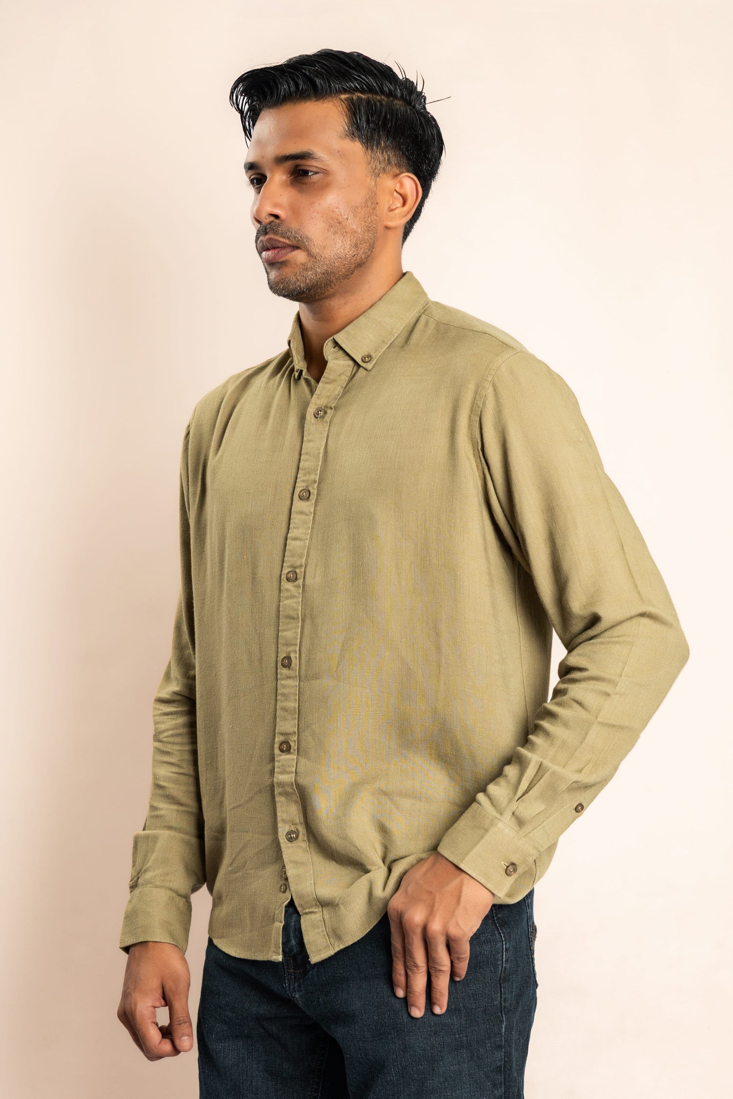 Rayon Blend Based Button Down Collar Shirt - Brown - COCO by Cotton Collection