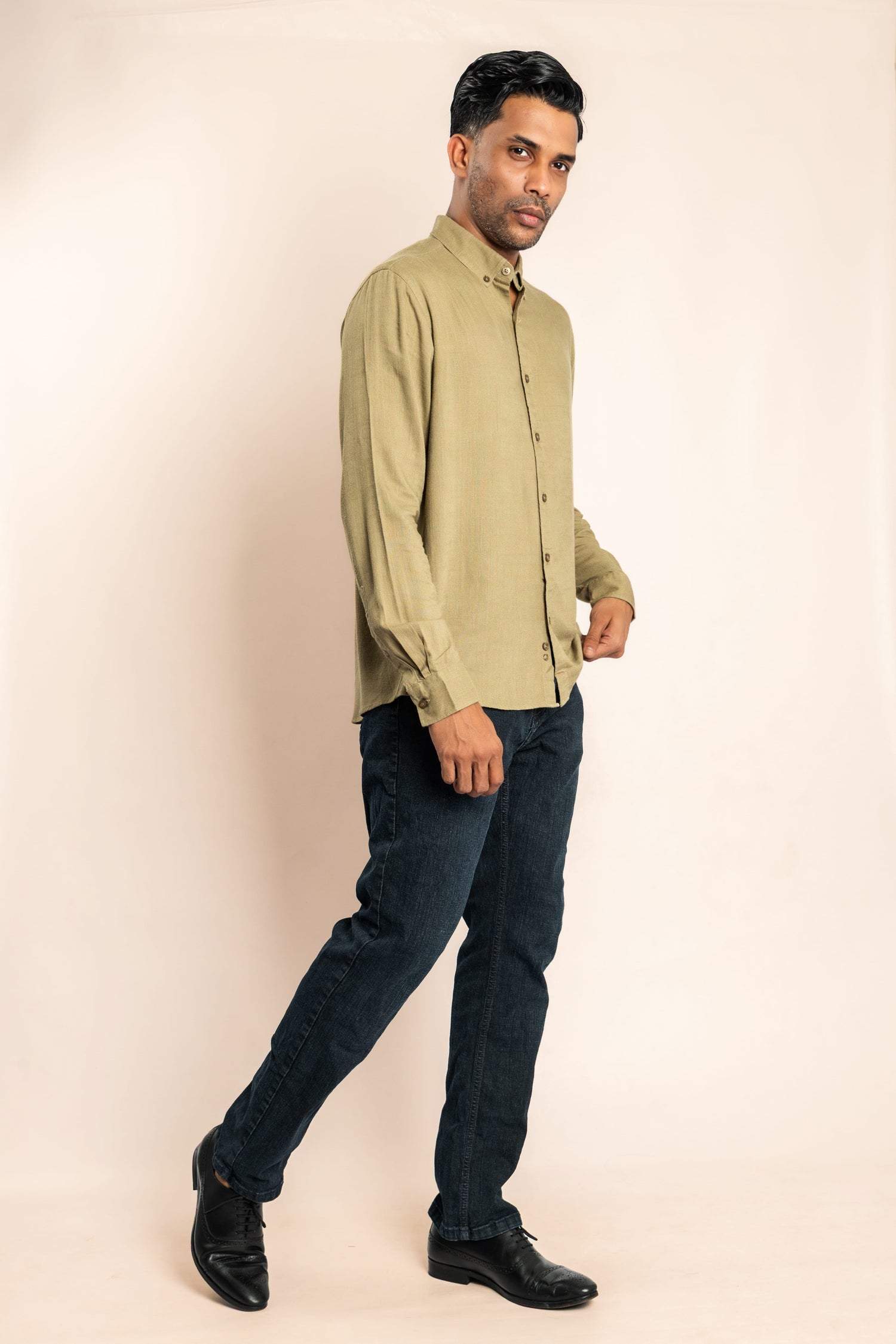 Rayon Blend Based Button Down Collar Shirt - Brown - COCO by Cotton Collection