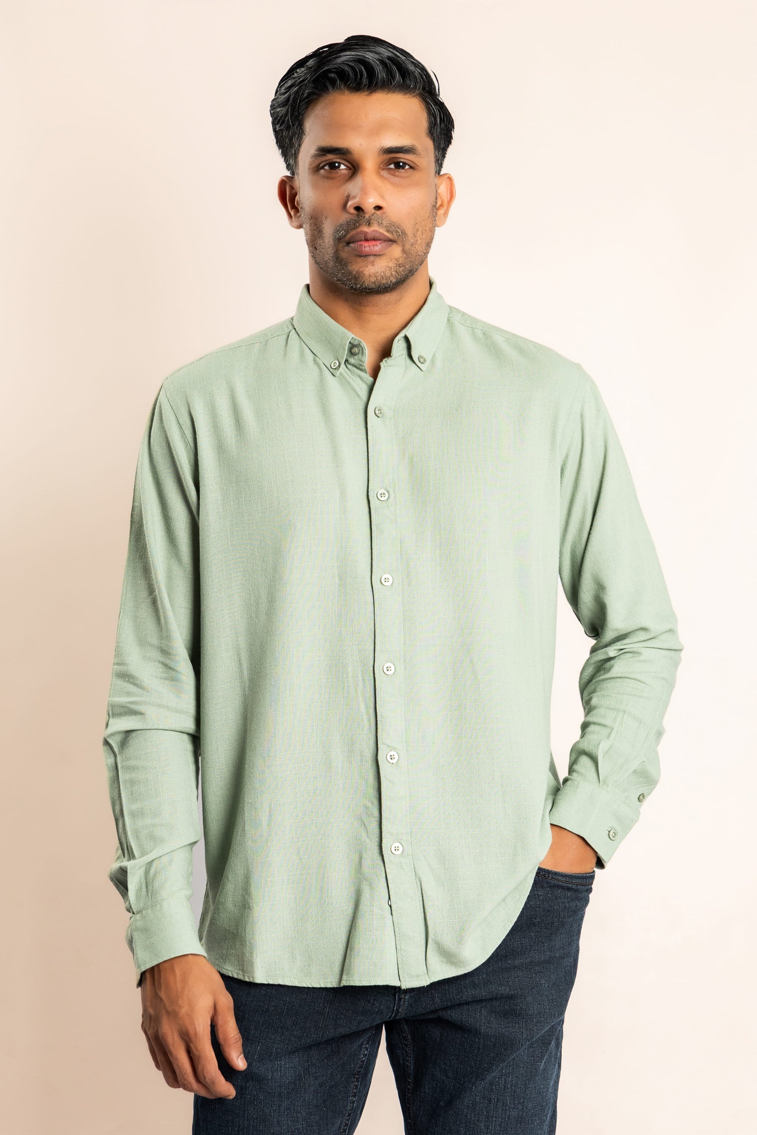 Viscose Blend Based Button Down Collar Shirt - Light Green - COCO by Cotton Collection