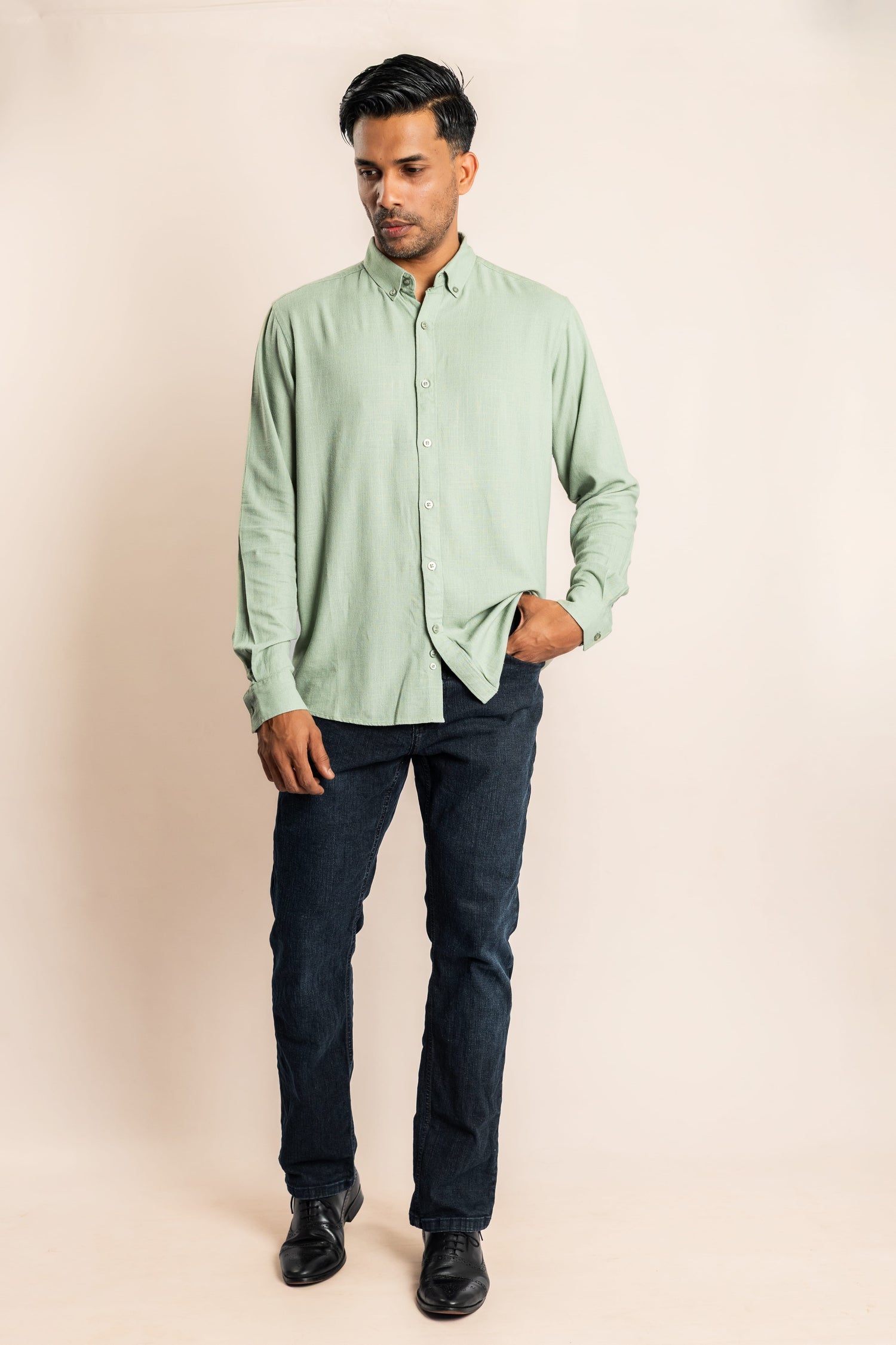 Viscose Blend Based Button Down Collar Shirt - Light Green - COCO by Cotton Collection