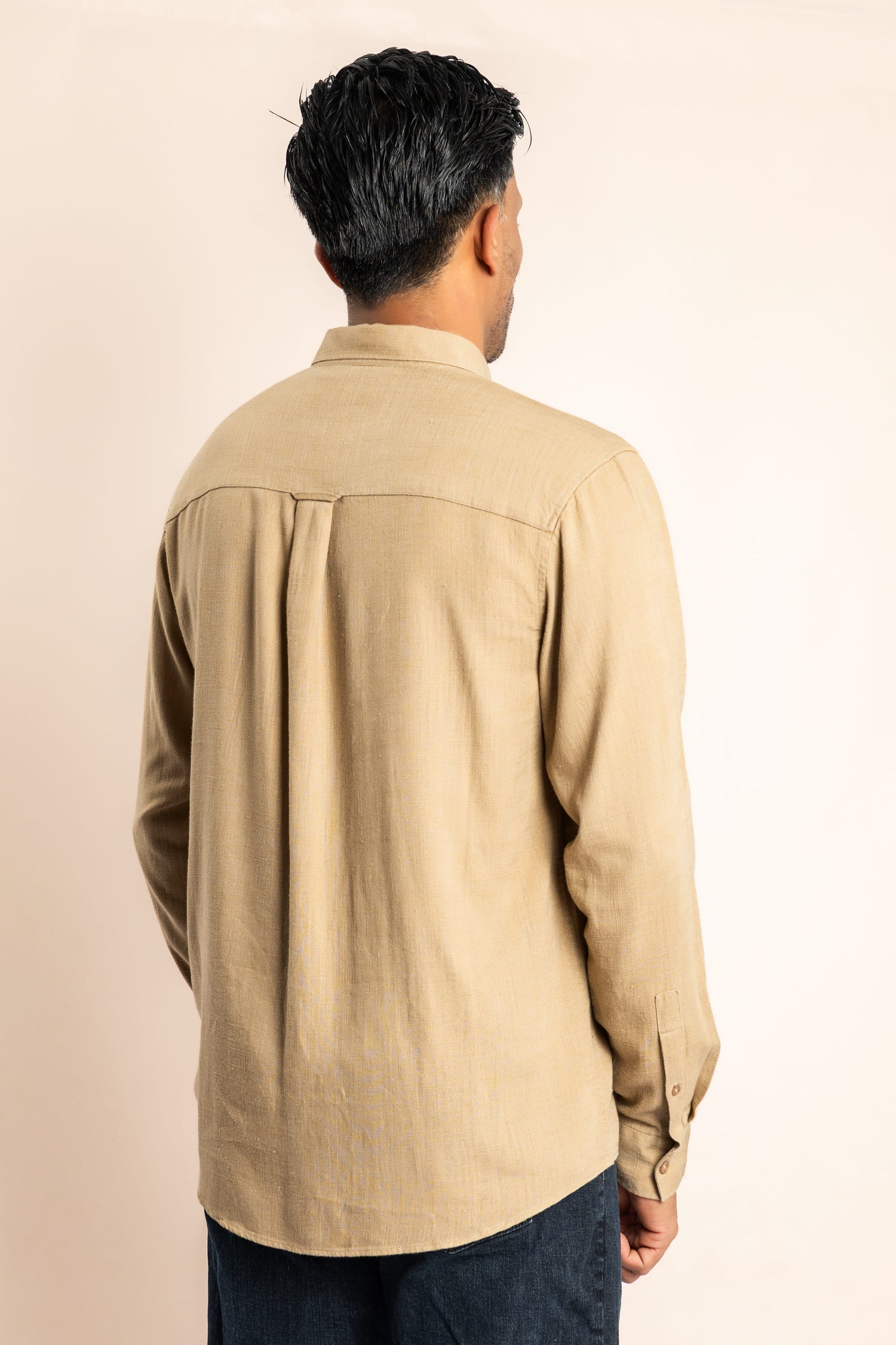 Rayon Blend Based Button Down Collar Shirt - Light Brown - COCO by Cotton Collection