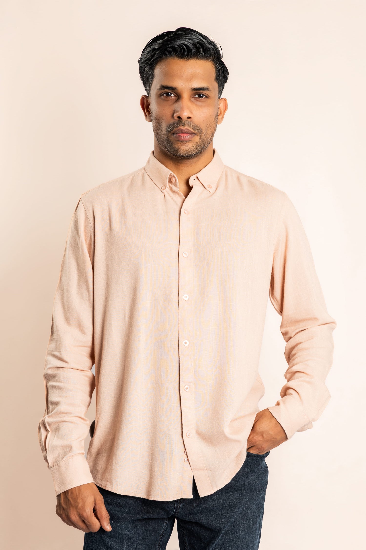 Viscose Blend Based Button Down Collar Shirt - Light Pink - COCO by Cotton Collection
