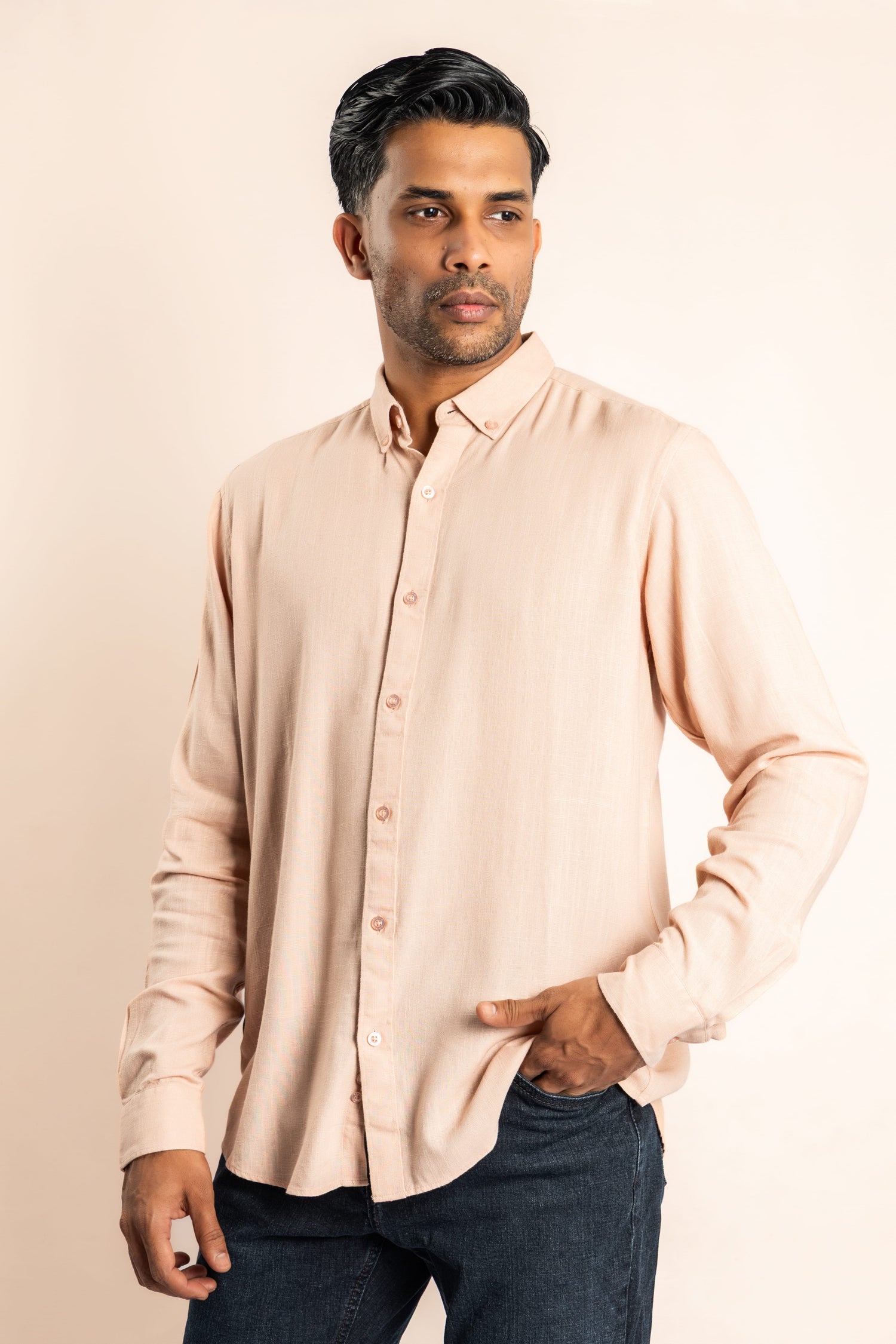 Viscose Blend Based Button Down Collar Shirt - Light Pink - COCO by Cotton Collection