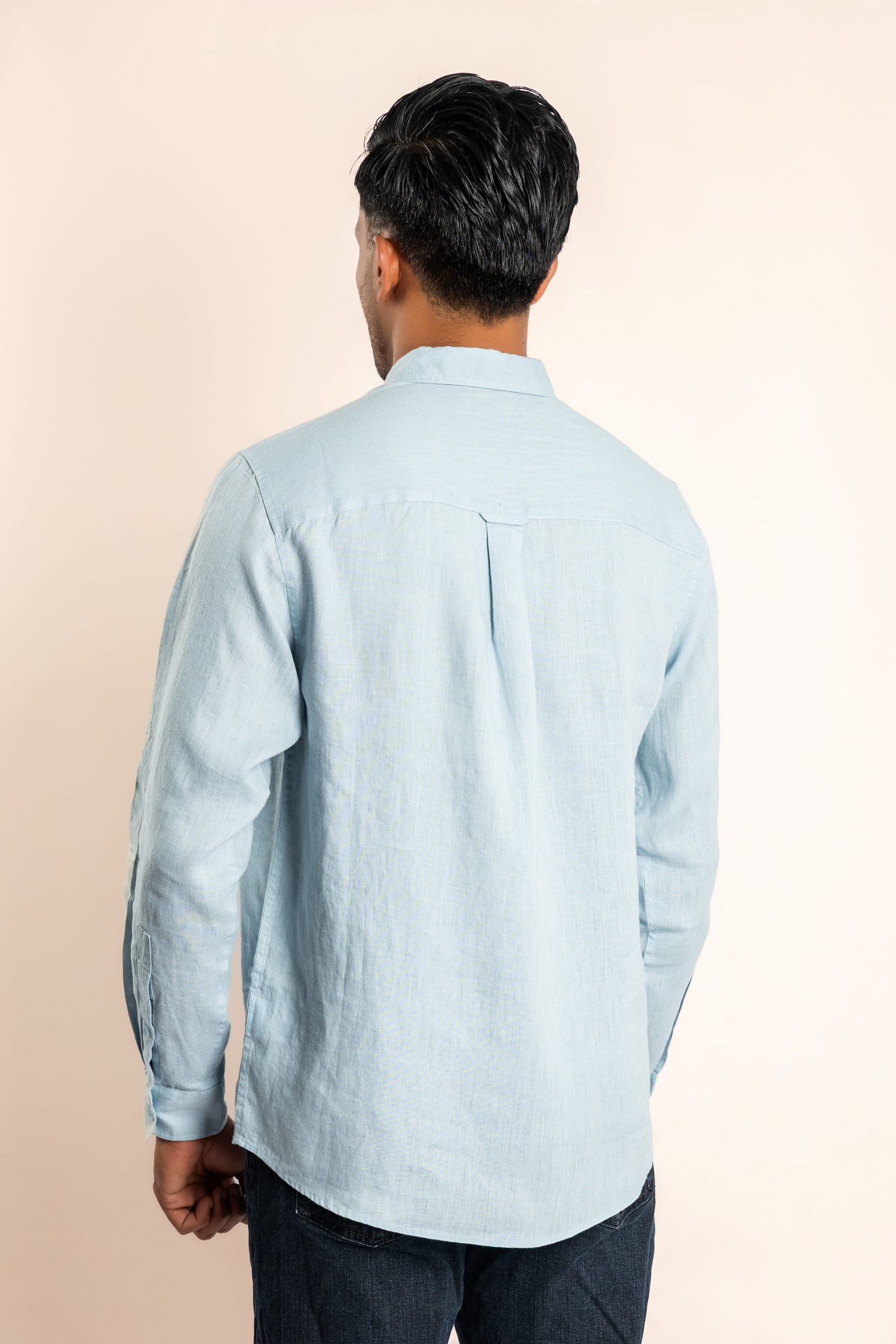 Linen Based Button Down Collar Shirt - Light Blue - COCO by Cotton Collection