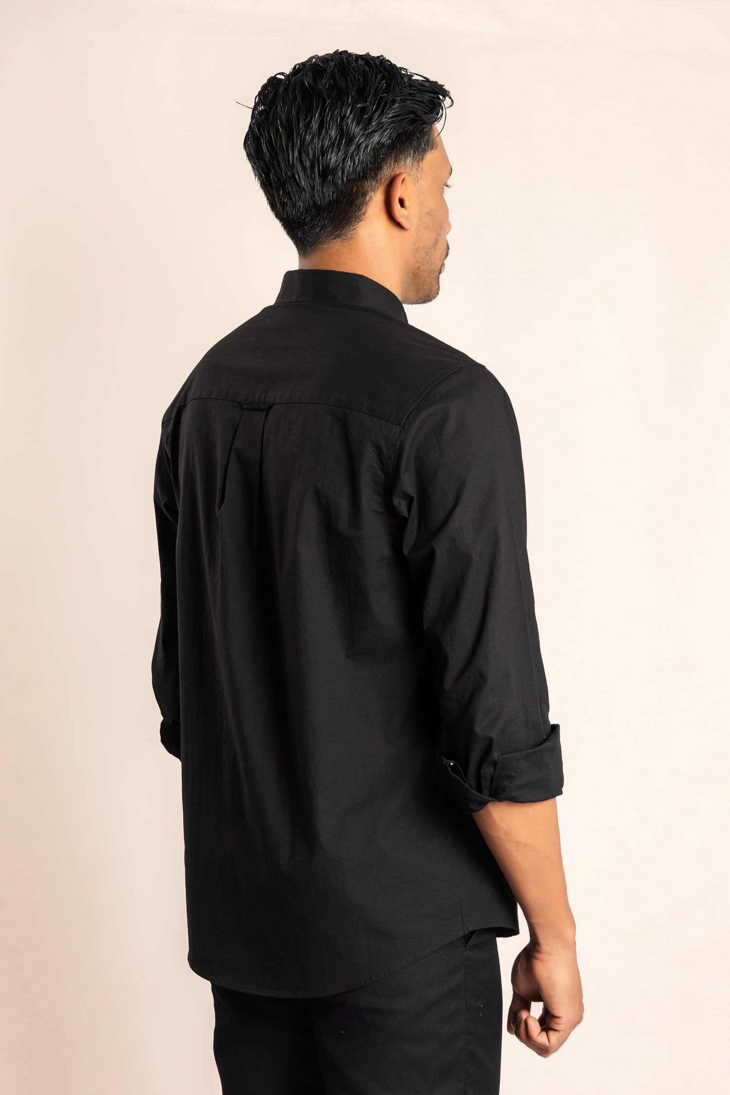 Cotton Based Button Down Collar Shirt - Black - COCO by Cotton Collection