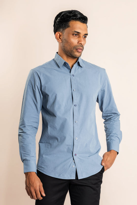 Cotton Based Button Down Collar Shirt - Blue - COCO by Cotton Collection