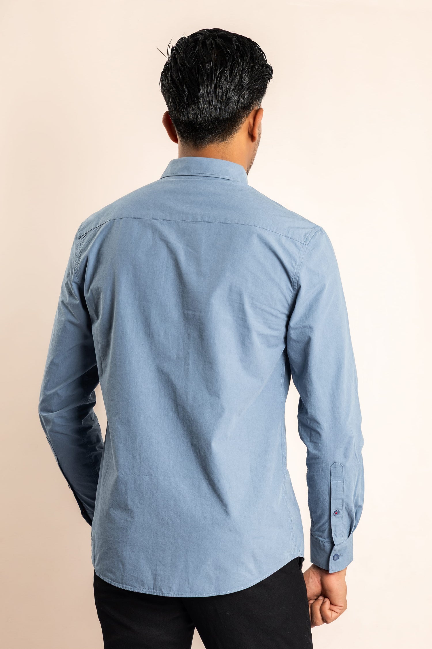 Cotton Based Button Down Collar Shirt - Blue - COCO by Cotton Collection