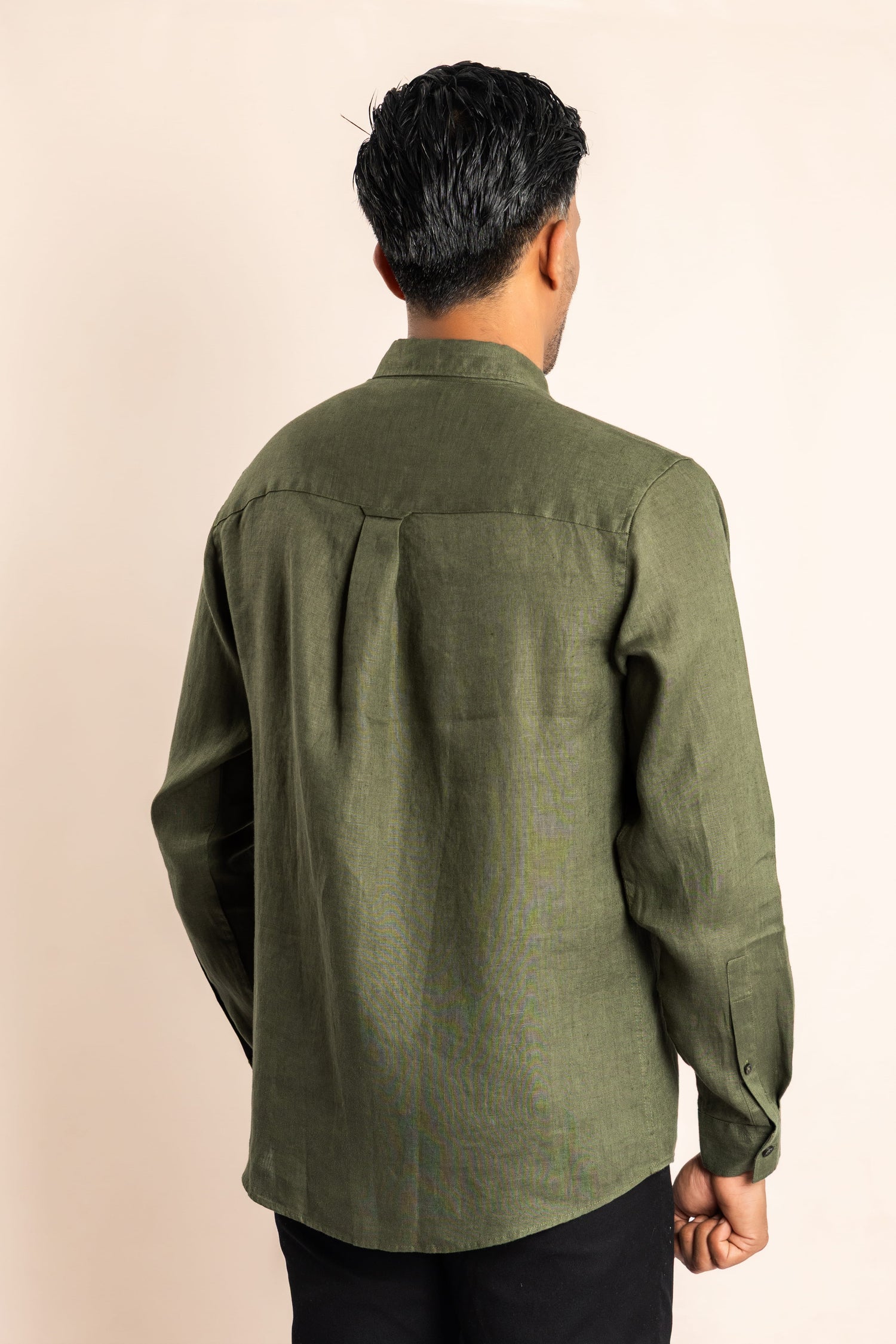 Linen Based Button Down Collar Shirt - Olive Green - COCO by Cotton Collection