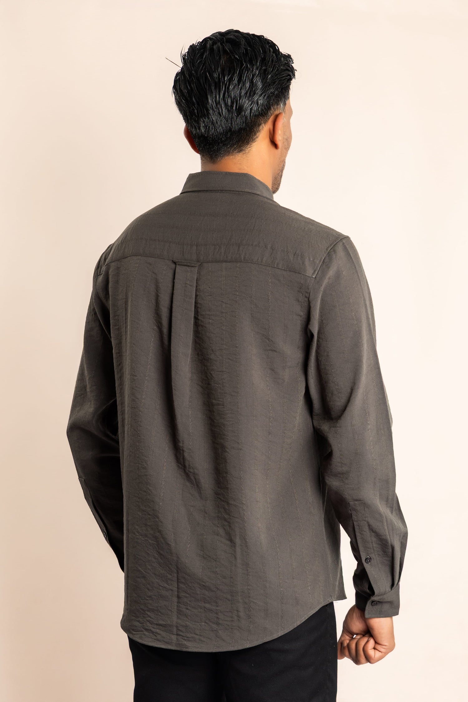 Nylon Blend Button Down Collar Shirt - Grey - COCO by Cotton Collection