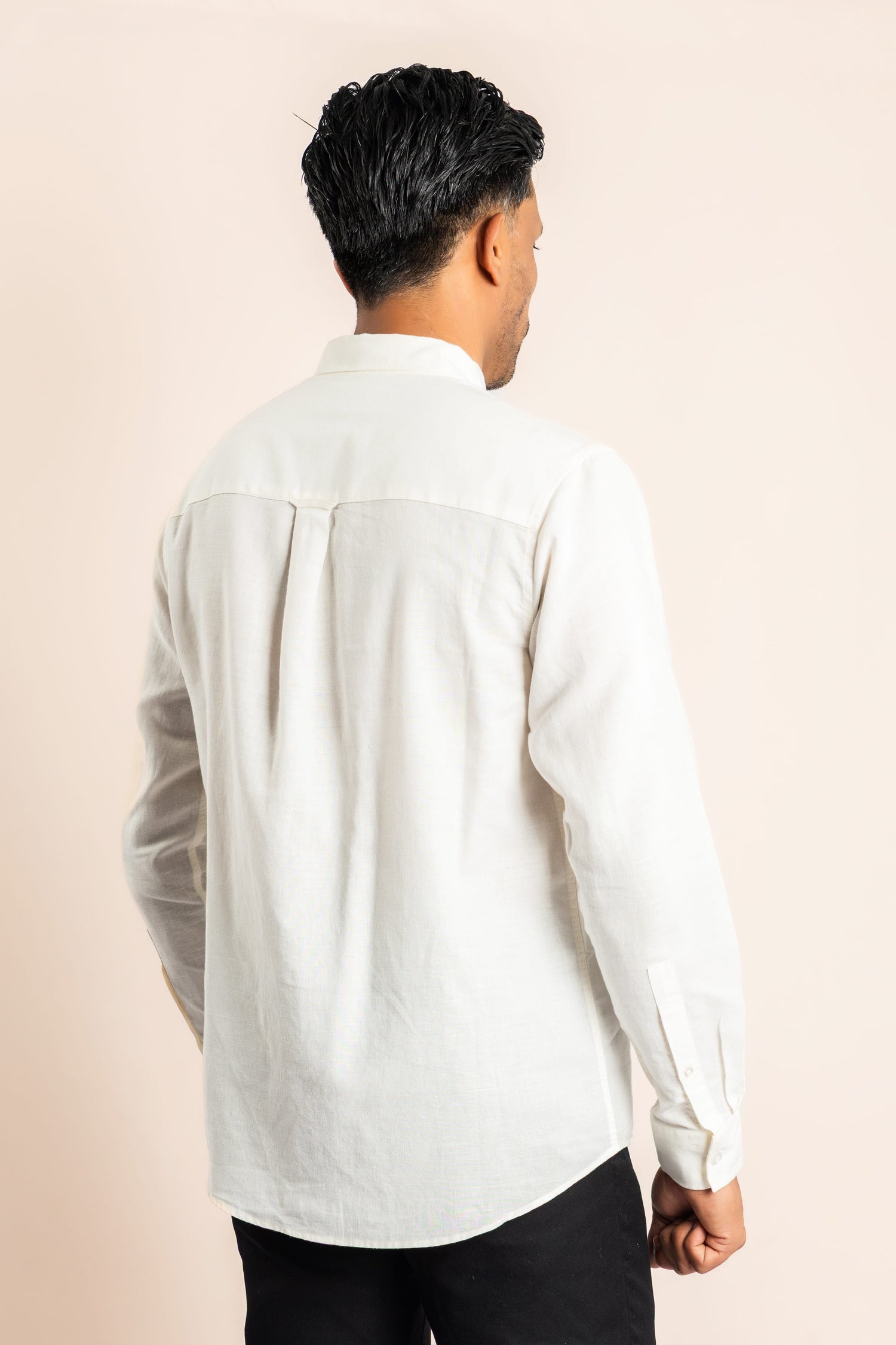 Linen Based Button Down Collar Shirt - White - COCO by Cotton Collection