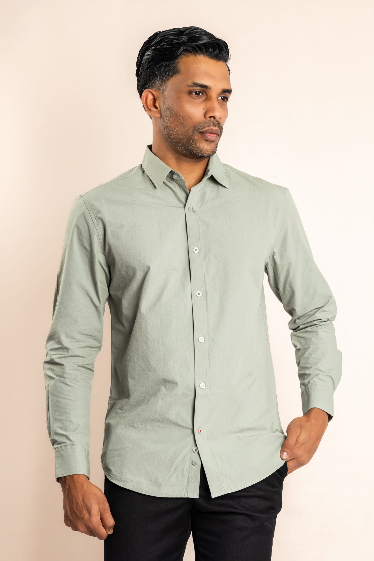 Cotton Based Button Down Collar Shirt - Olive Green - COCO by Cotton Collection