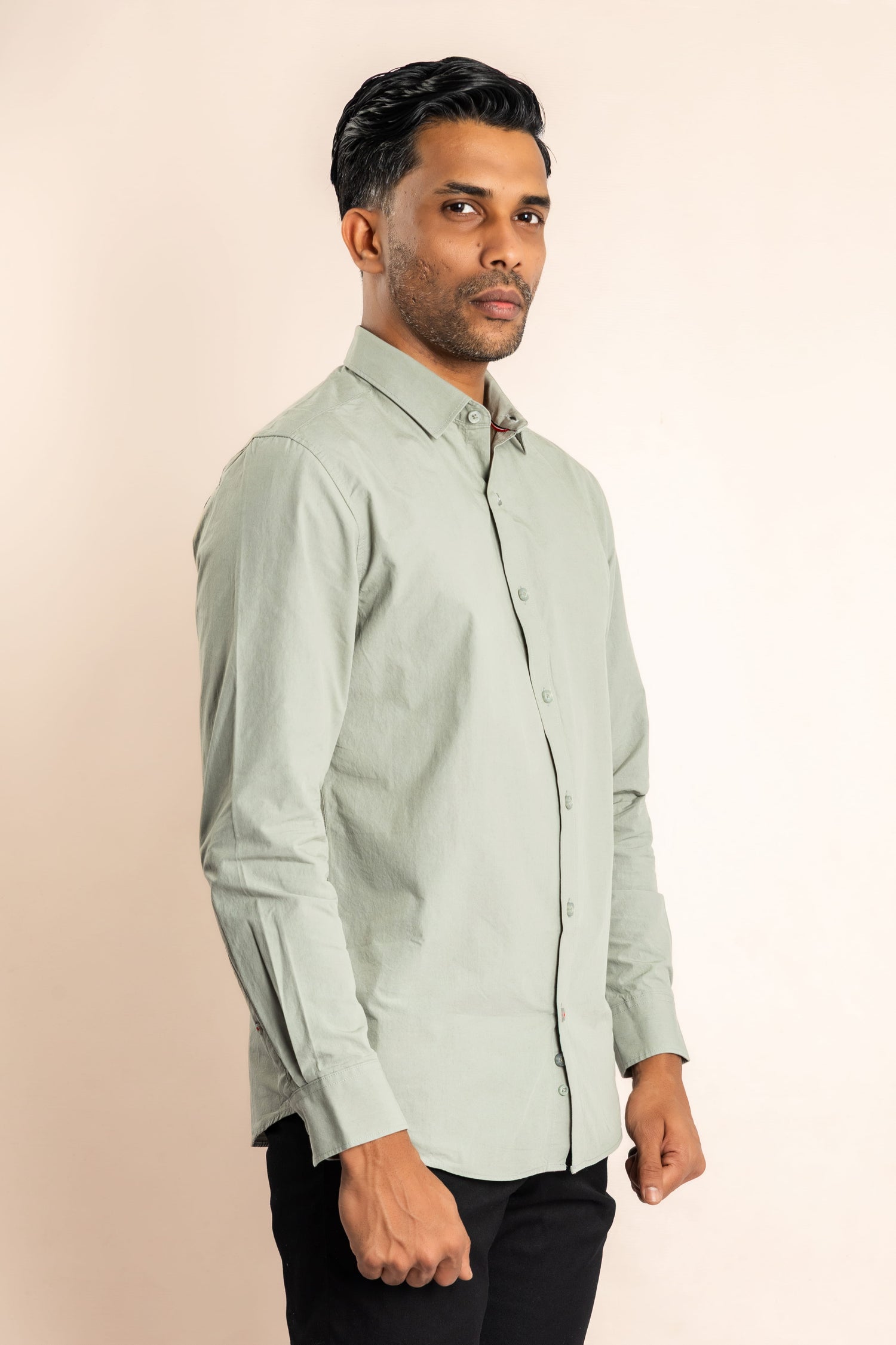 Cotton Based Button Down Collar Shirt - Olive Green - COCO by Cotton Collection