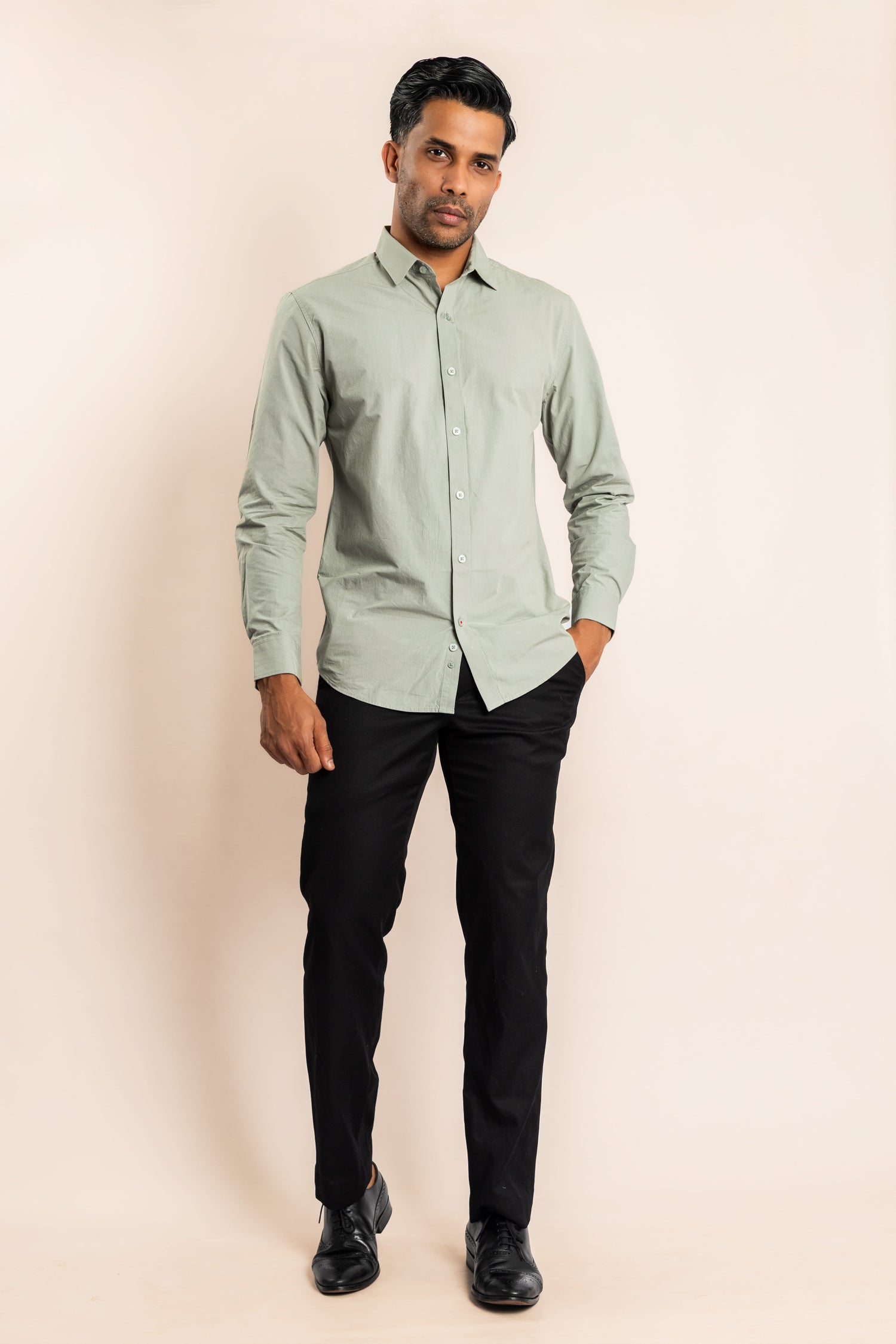 Cotton Based Button Down Collar Shirt - Olive Green - COCO by Cotton Collection