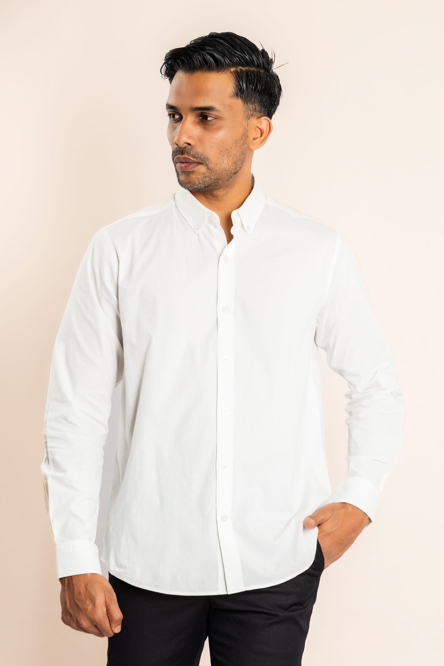 Cotton Based Button Down Collar Shirt - White - COCO by Cotton Collection