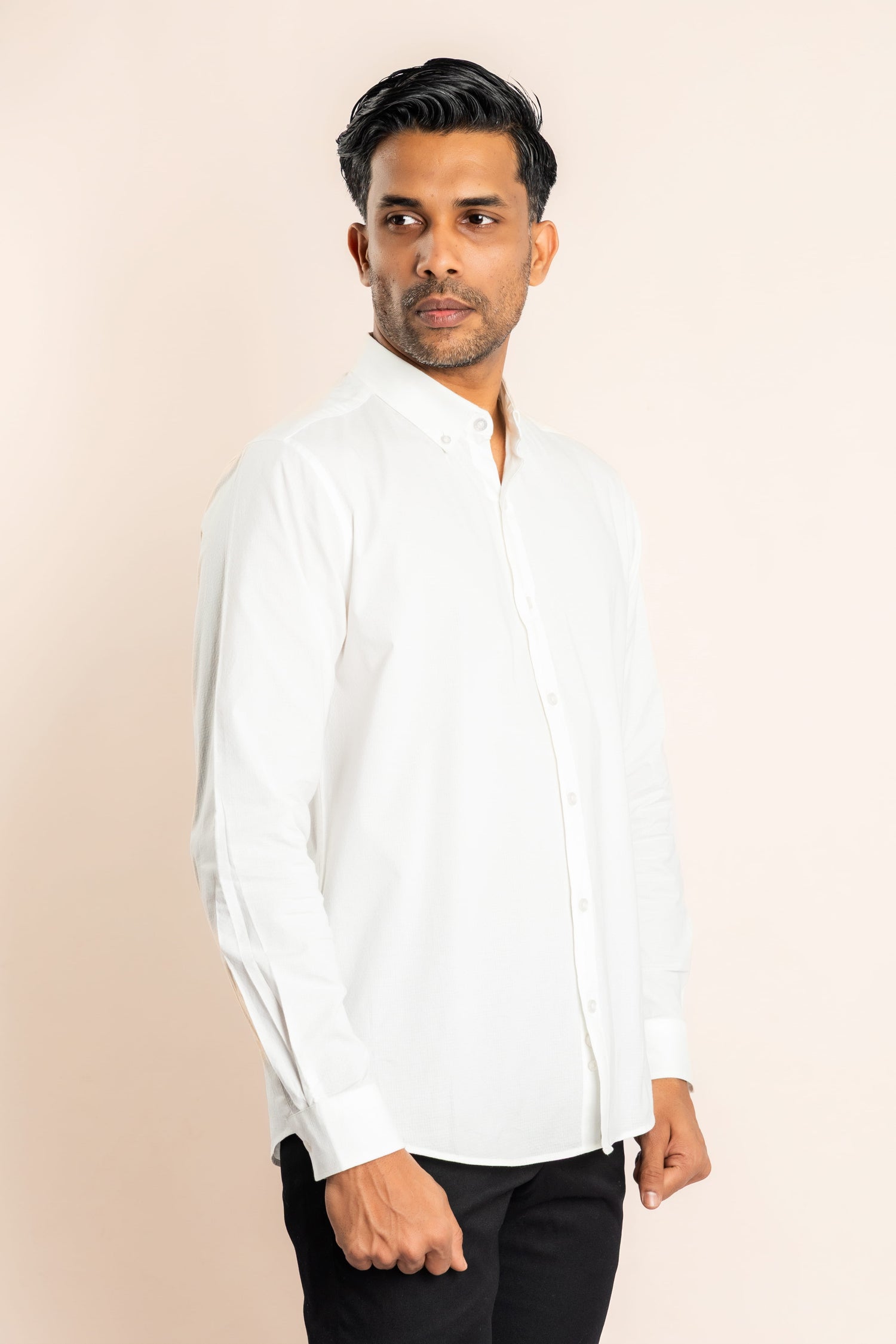 Cotton Based Button Down Collar Shirt - White - COCO by Cotton Collection