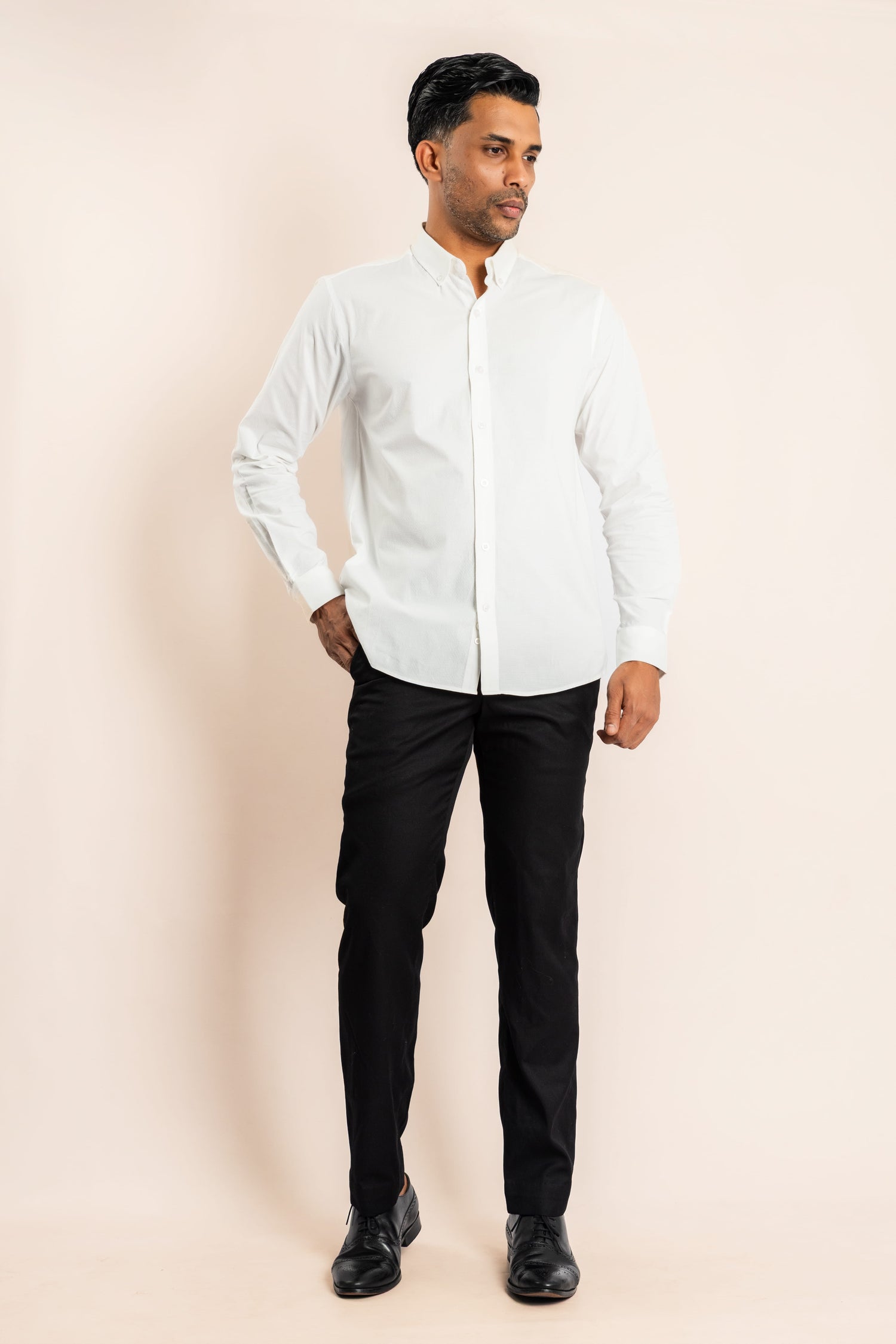 Cotton Based Button Down Collar Shirt - White - COCO by Cotton Collection